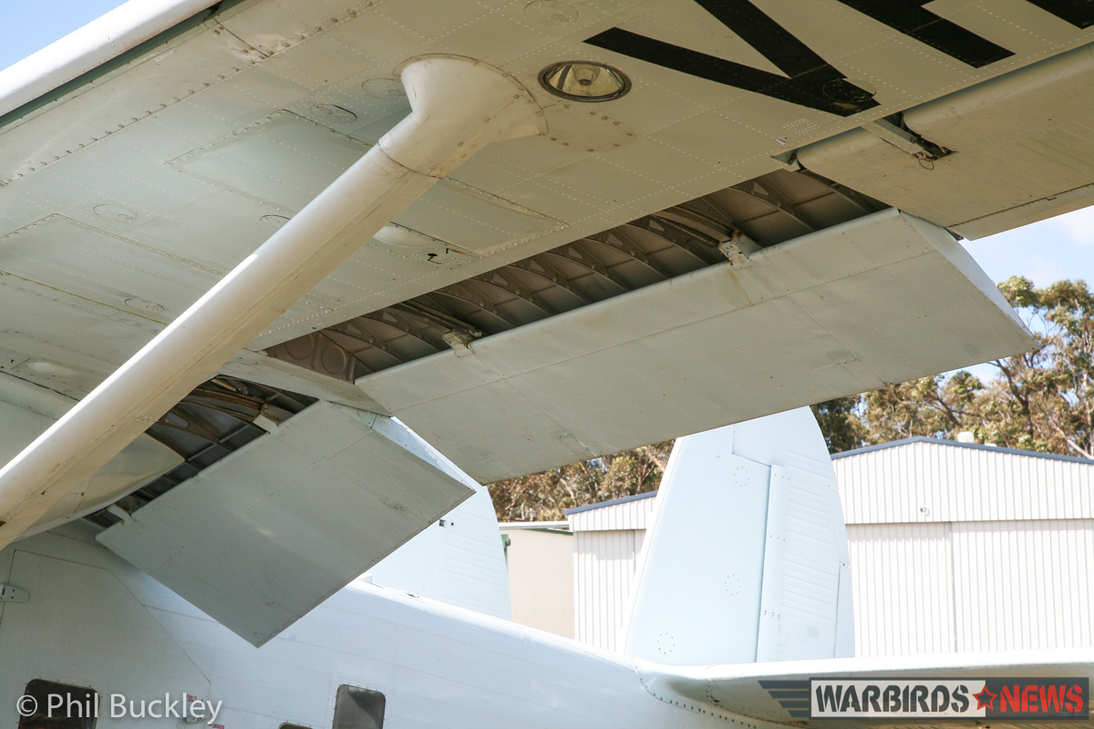 Twin Pin Revival - A Classic Warbird Transport Comes Back to Life Down Under 18 A look at the system of immense flaps which contribute to the Twin Pioneer's excellent STOL characteristics. The aircraft can operate from airstrips just 900 or so feet long. (photo by Phil Buckley)