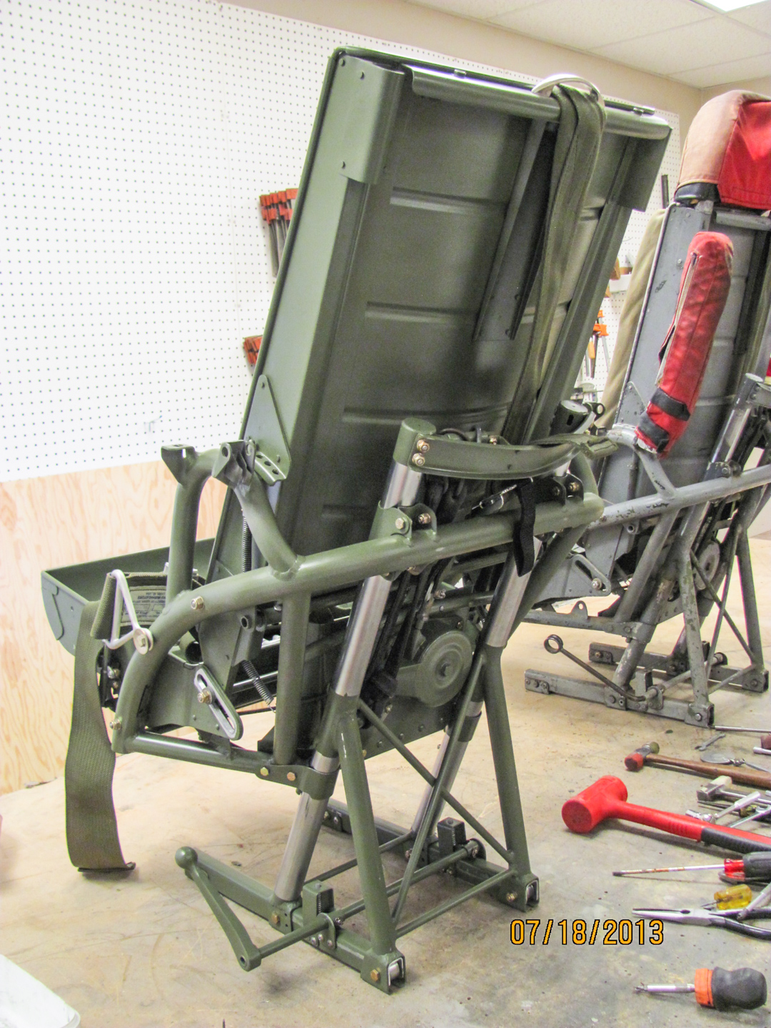 Privateer Airborne 28 One of the crew seats following repair. All the cockpit seats, as well as the one in the nose received similar treatment. (GossHawk Unlimited photo)