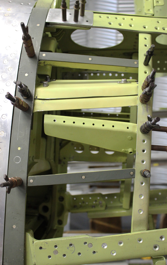 XP-82 Twin Mustang - September, 2014 Restoration Update 14 Pulley brackets in the right hand inboard tail section. (photo via Tom Reilly)