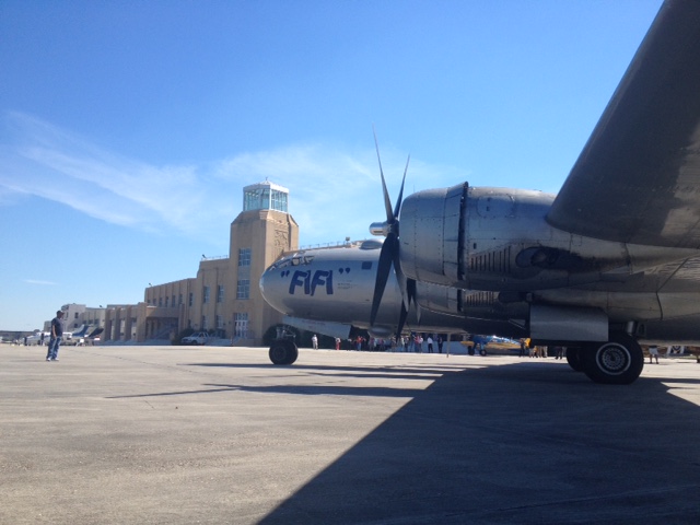Inaugural WWII AirPower Expo a Soaring Success! 11 FIFI on the ramp in front of the Lakefront Airport terminal building for the VIP event. ( Photo by Stephen Schapiro. )