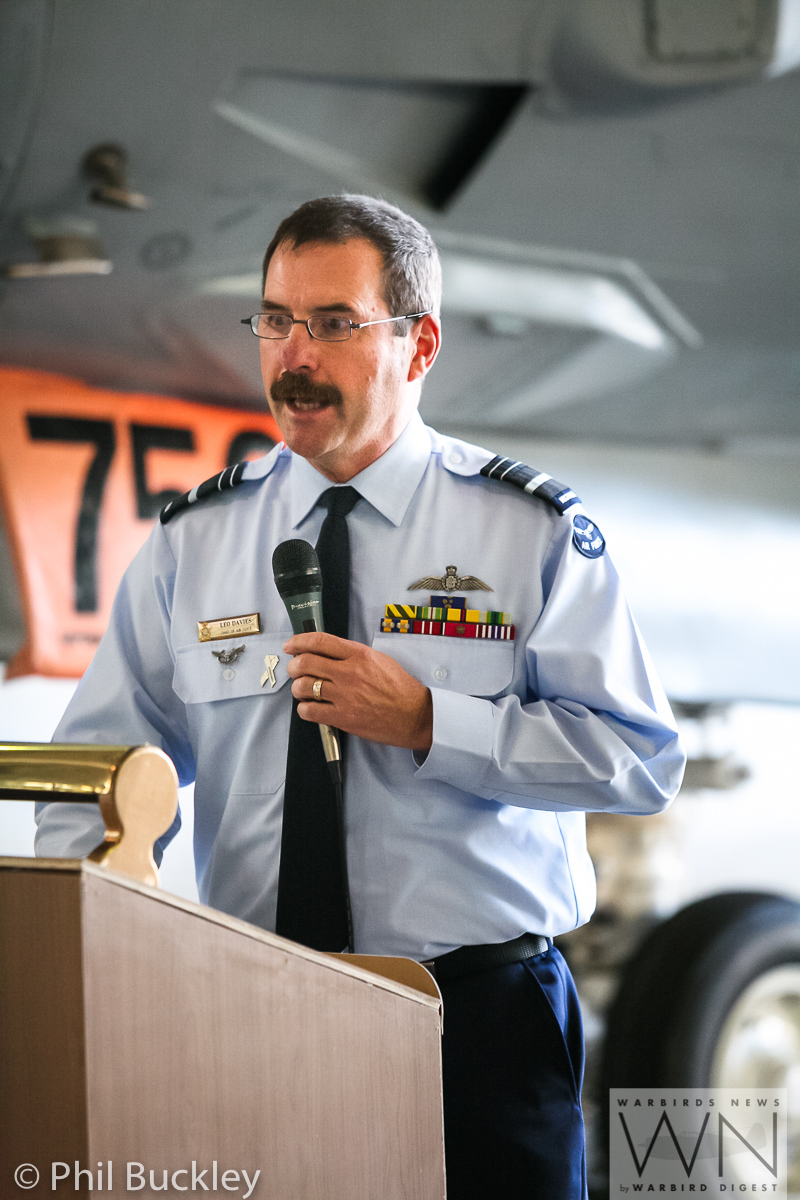 Former RAAF Lockheed Orion Officially Handed Over to HARS 11 Australia's Chief of Air Force, , Air Marshal Leo Davies at the podium during the ceremony. (photo by Phil Buckley)