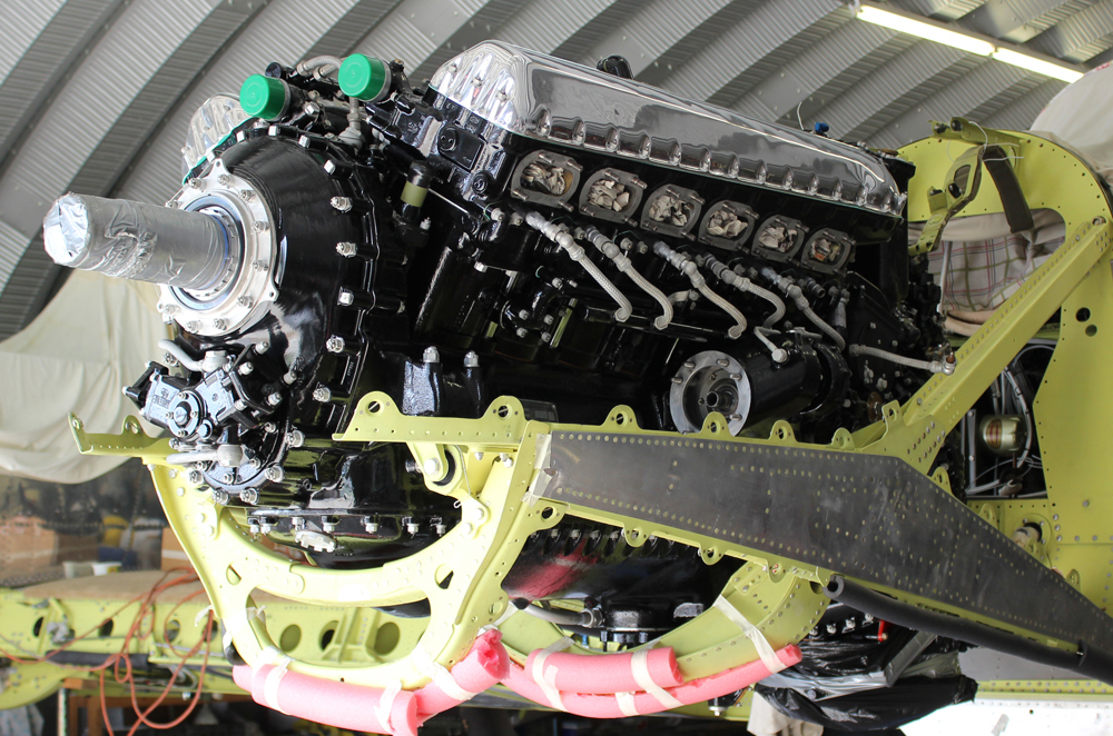 XP-82 Twin Mustang - September 2015 - Restoration Update 17 The left hand Merlin engine is now mounted to the airframe. (photo via Tom Reilly)