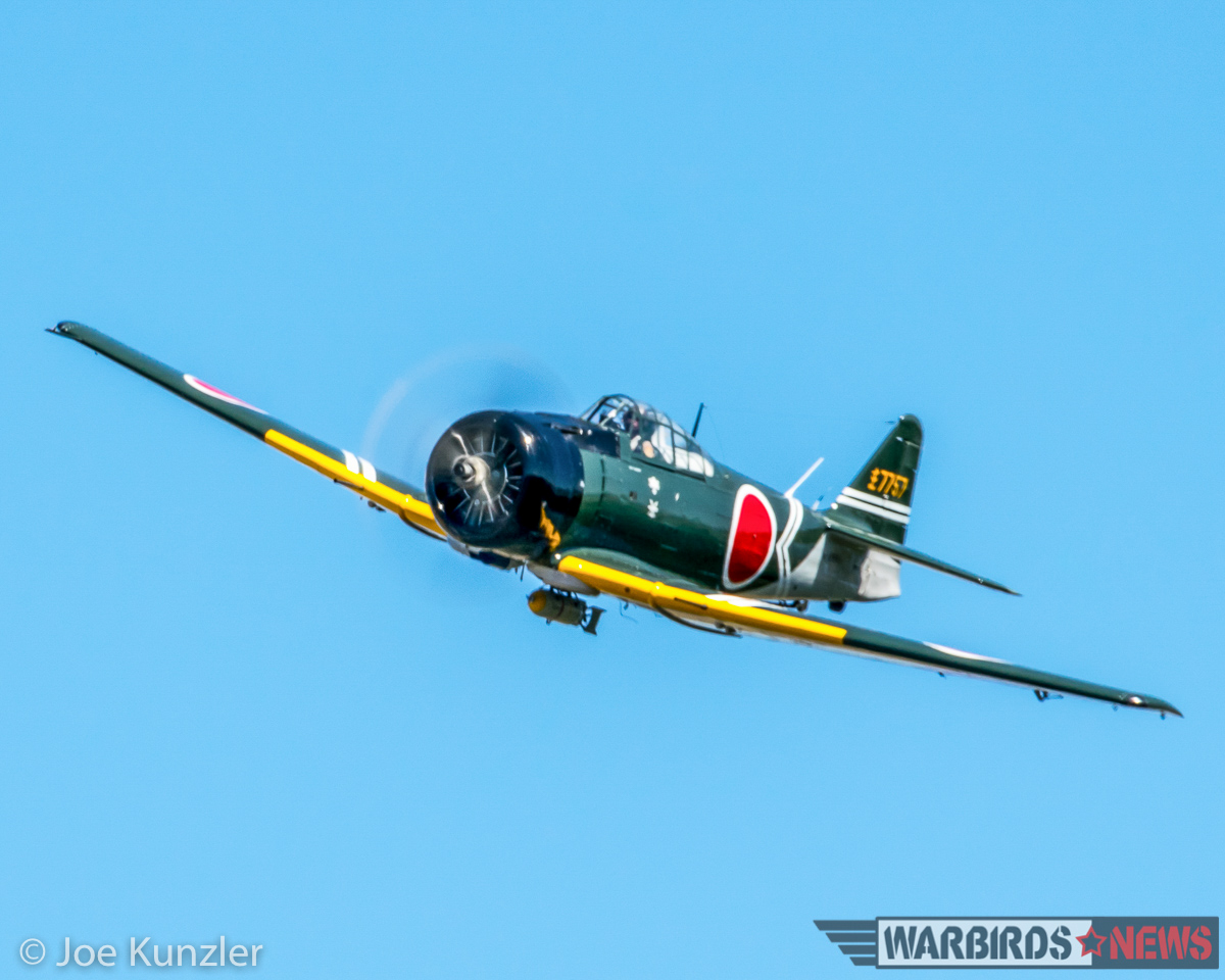 Props & Ponies at the Heritage Flight Museum - Air Show Report 34 The incoming 'Zero' replica. (photo by Joe Kunzler)