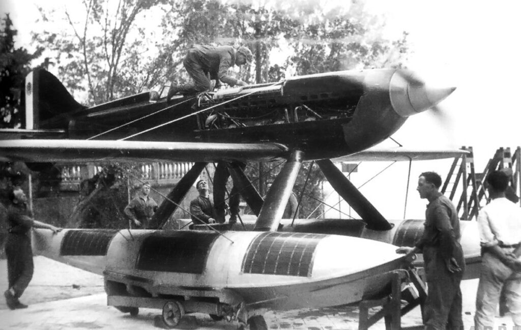 Today in Aviation History - Agello Sets World's Speed Record 12 In this photograph of a Macchi Castoldi M.C. 72 during an engine test the surface mounted oil coolers on the pontoons are visible