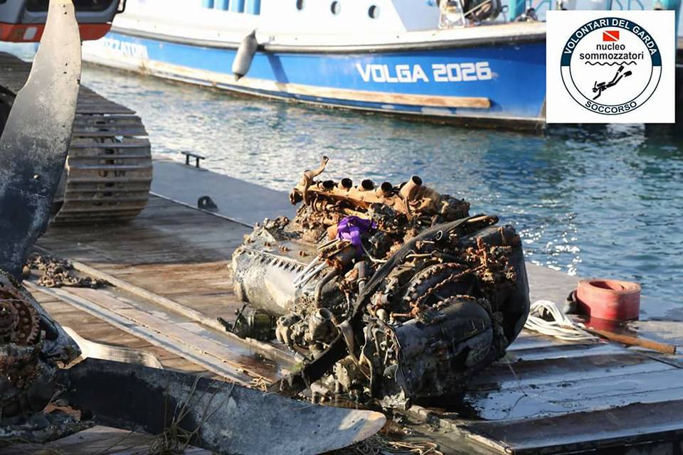 Italian Air Force F-51D Mustang Recovered From Lake Garda 14 The Rolls Royce Merlin right after the recovery. (Photo via Associazione Voluntari del Garda Garda Volunteers Association)