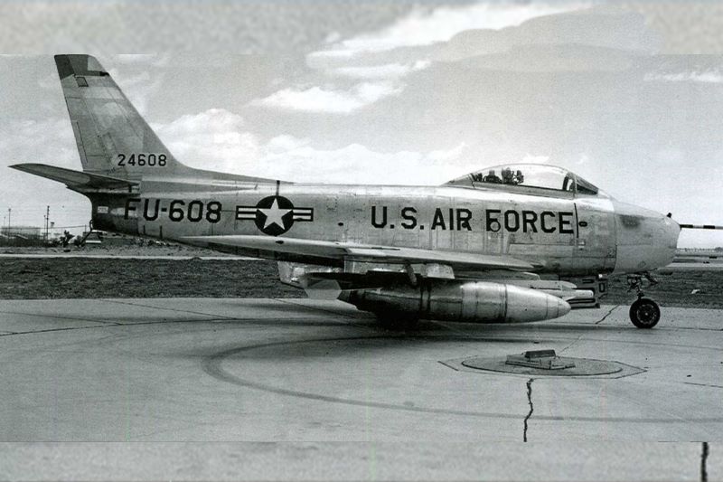Paso Robles’ Estrella Warbirds Museum Acquires Historic F-86F Sabre 11 JF 86F 52 4608 with its underwing tanks Estrella Warbirds Museum