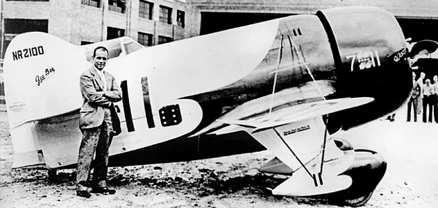 Today in Aviation History: First Flight of the Gee Bee Model R 11 Jimmy Doolittle is dwarfed by the monstrous menacing Gee Bee R 1 Super Sportster. NASM SI 77 11856