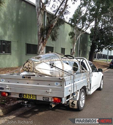 Rathmines Catalina Restoration Update - June, 2017 15 Original side blisters on loan to the project, seen here on truck, will be used to replicate new examples to replace the post-war, faired over windows that have already been removed. (photo by John Richard)