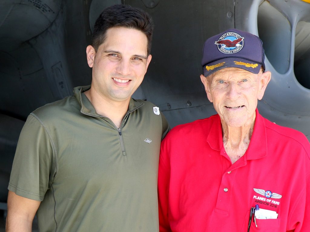 Pacific Wrecks: Uncovering the Lost History of World War II, Interview With Justin Taylan 35 Justin Taylan and Edward T. Maloney with P 38J Lightning 44 23314 parked at the 475th Fighter Group Hanger at the Planes of Fame Museum
