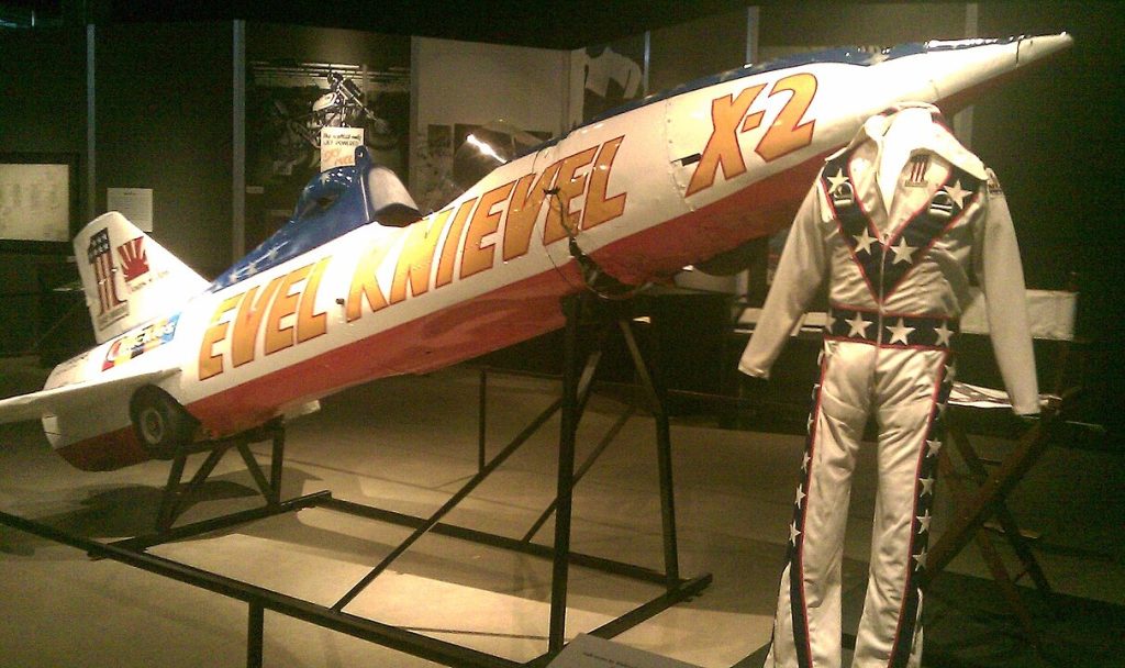 Evel Knievelās Skycycle X-2 Replica Joins Spirit of Flight Museum Collection 11 Knievels Skycycle X 2 and canvas jumpsuit on display at the Harley Davidson Museum in September 2010