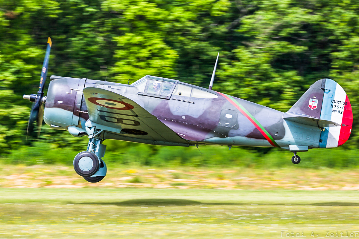 La Ferté-Alais 2015 - Air Show Report 17 The Fighter Collection's Hawk 75 taking off.