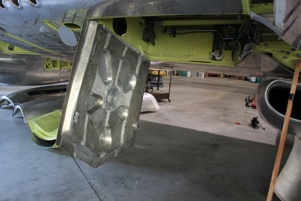 XP-82 Twin Mustang - October, 2017 - Restoration Update 18 Left-hand inboard gear door with latching during final fitting. (photo via Tom Reilly)