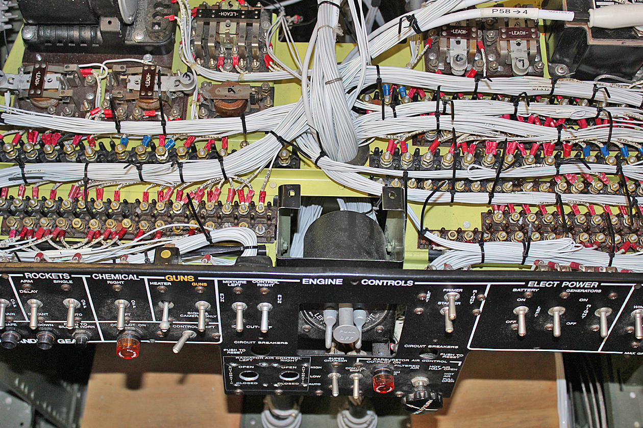 XP-82 Twin Mustang - September 2015 - Restoration Update 14 Left Hand pilot’s side electrical shelf partially completed with the temporary tie wraps prior to lacing cord. (photo via Tom Reilly)