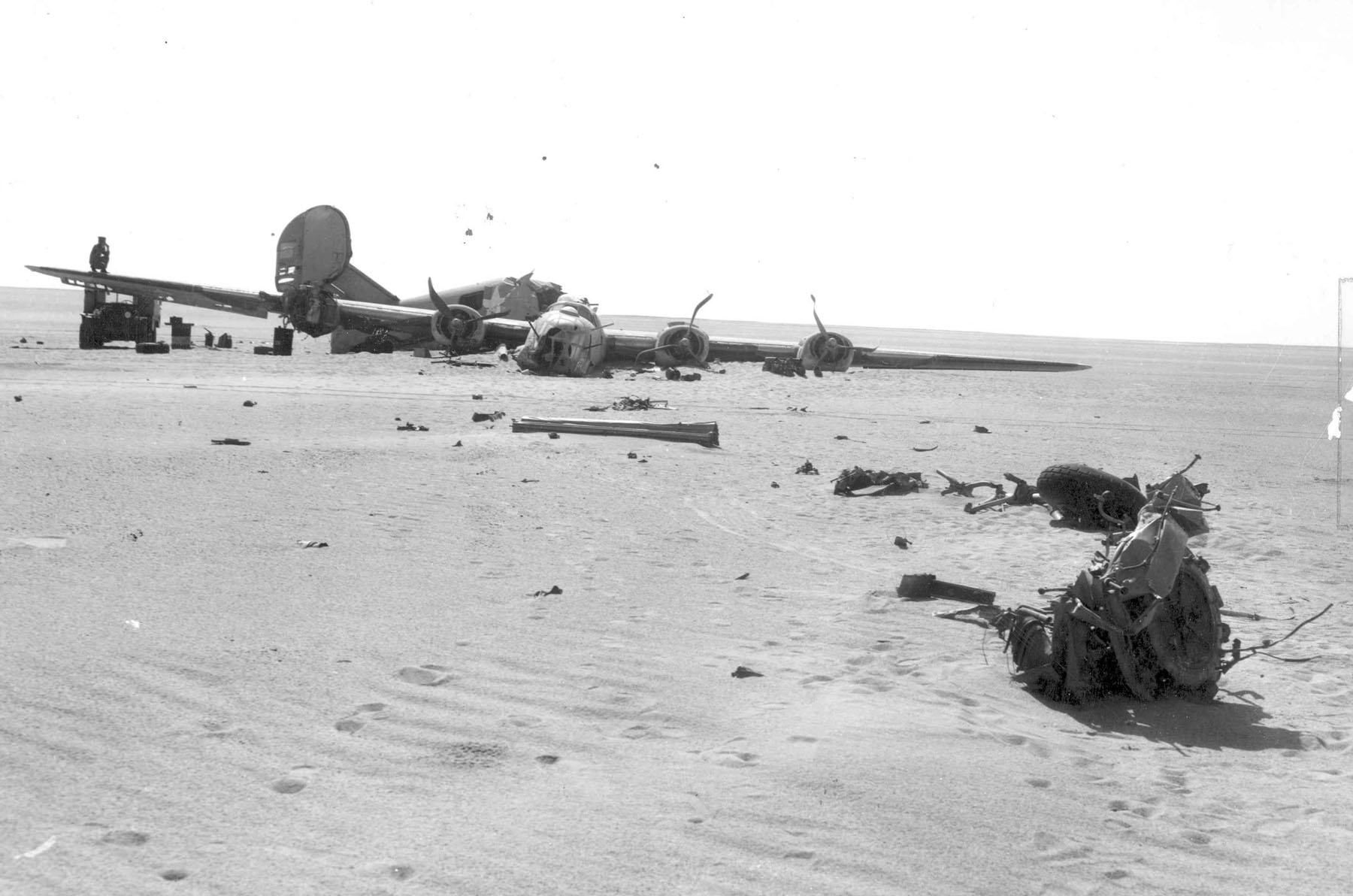 A VETERAN’S STORY: The Ghost Liberator — Lady Be Good 12 Aircraft parts were strewn by the Consolidated B-24D "Lady Be Good" as it skidded to a halt amid the otherwise emptiness of the desert. (U.S. Air Force photo)