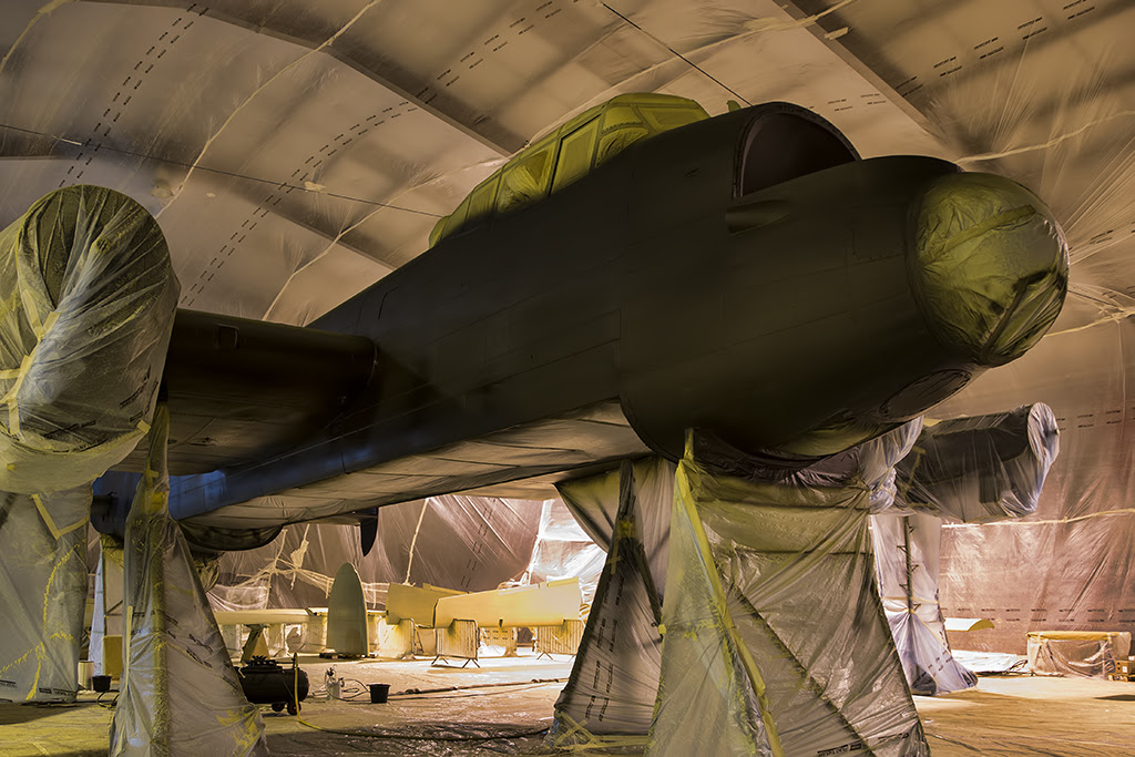 Lancaster “Just Jane” Nearing Flight 15 The repaint of NX611 had been steaming ahead until such a point as the wonderful MAAS team ran out of paint. The paint has been kindly provided by Akzo Nobel as their part of sponsorship of the project. It is specially produced to the original British Standard number, its not a type of paint that is normally produced so the lead time is usually between 4 and 7 weeks! Akzo have got it down to 3 weeks for us in an effort to correct their error in production so we'll have a tight turn around between the paint being applied and the aircraft rolling out for the first taxy runs. If they can get it to us quicker they will do!