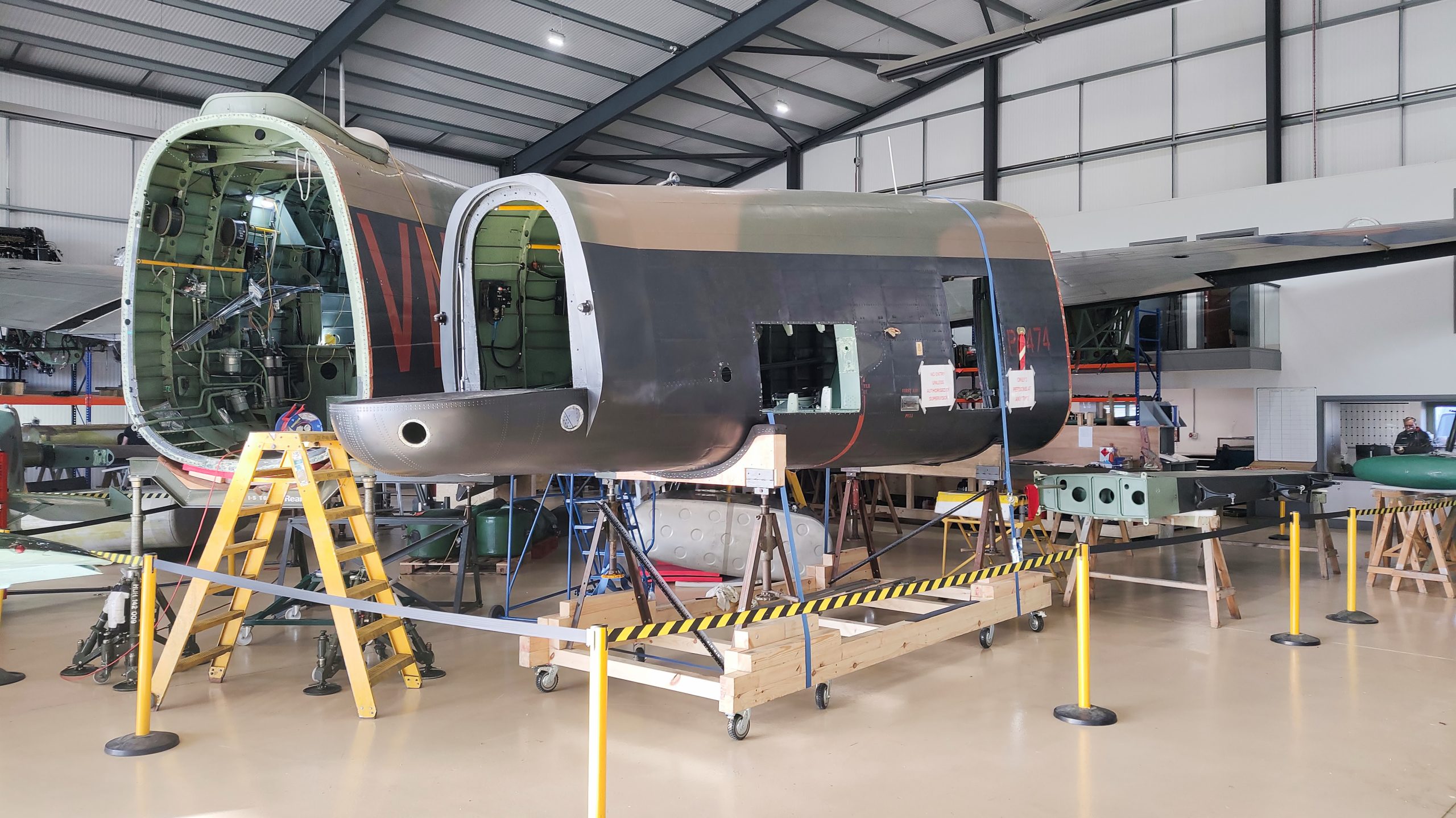 Battle of Britain Memorial Flight Lancaster PA474 ‘Major’ Maintenance Update 12 Lancaster PA474s rear fuselage has now been split at the transport joint aft of the mid upper turret mounting point. Photo BBMF scaled