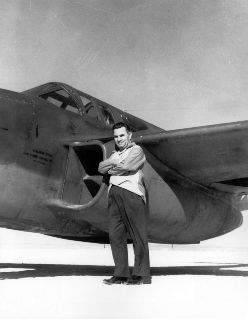 Today in Aviation History - First Flight of The Bell XP-59A Airacomet 12 Lawrence D. Bell with his XP 59A Airacomet at Muroc Dry Lake. Robert F. Dorr Collection