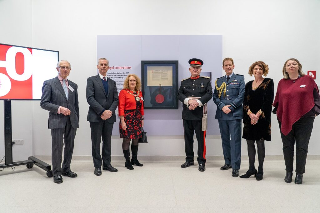 RAF Museum Unveils Royal Charter as Part of 50th Birthday Celebrations 10 Left to right Former Trustee Richard Holman RAF Museum Chair ACM Sir Stephen Hillier The Worshipful Mayor of Barnet Cllr Alison Moore Representative Deputy Lieuten