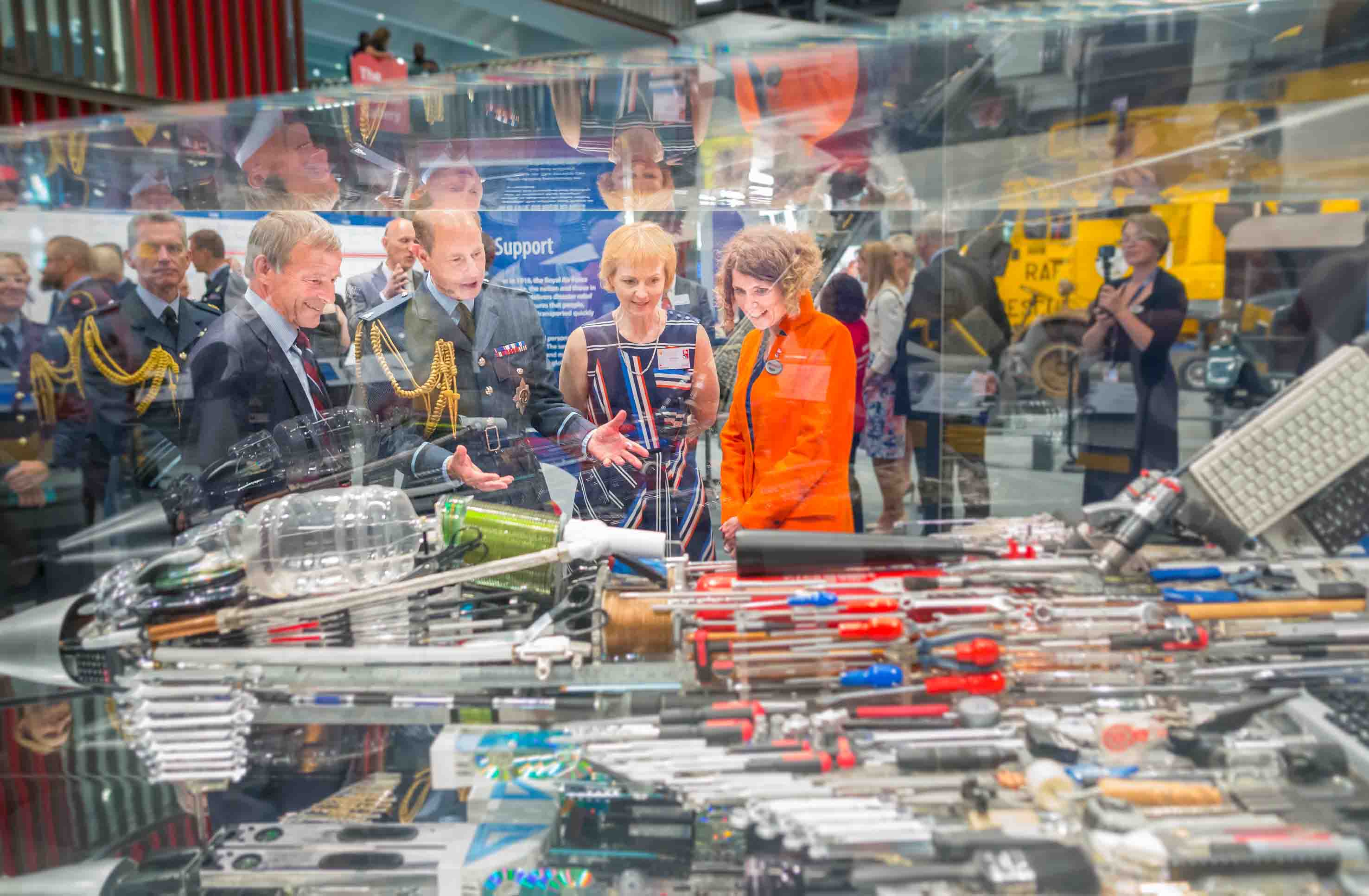 Royal Opening of Transformed RAF Museum 12 Left to right Museum Chairman Sir Glenn Torpy HRH The Earl of Wessex RAF Museum Director of Content and Programmes Karen Whitting and Museum CEO Maggie Appleton