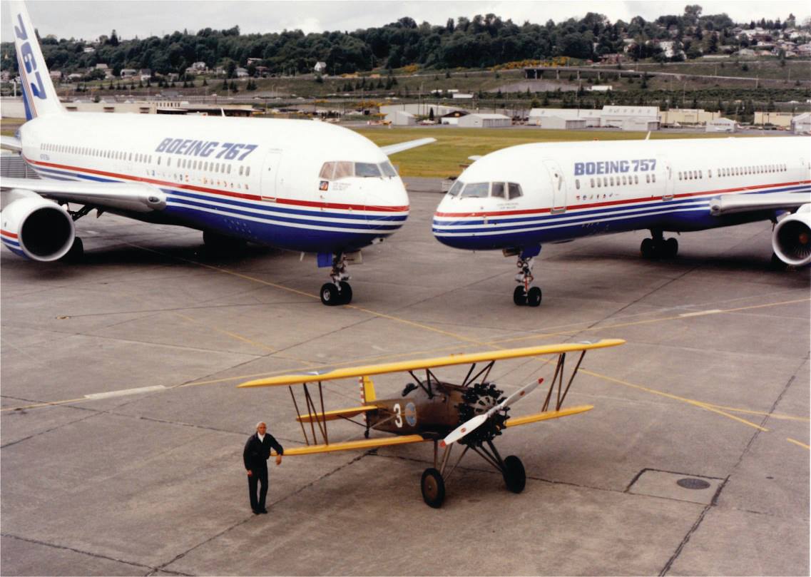 Randy's Vintage Profiles: Boeing Model 100 N872H 24 Lew Wallick with the Boeing P 12 767 and 757 at Boeing Field in 1982