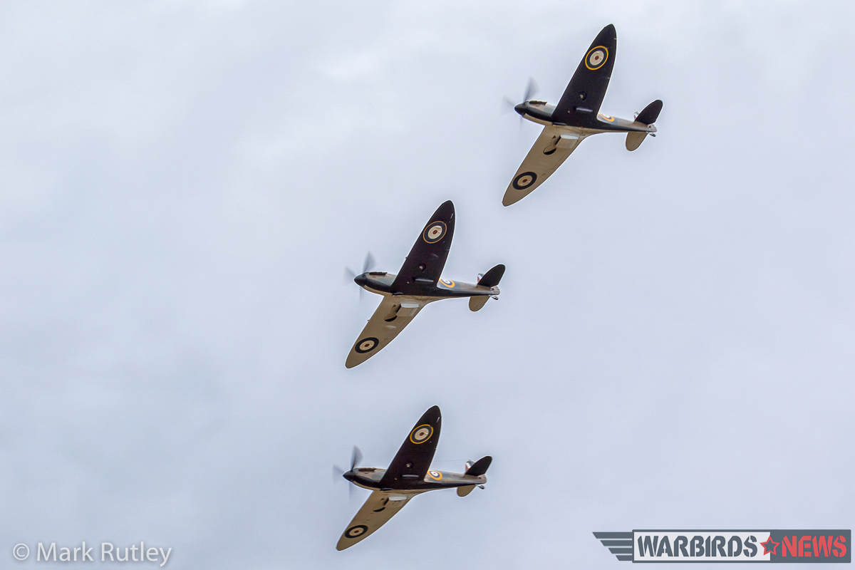 Dunkirk - Filming the Aerial Scenes for the Epic Movie 18 The Spitfires returning from their filming sortie in close formation. Note the unusual half-black, half-white undersides typical of early war RAF fighters. (photo by Mark Rutley)