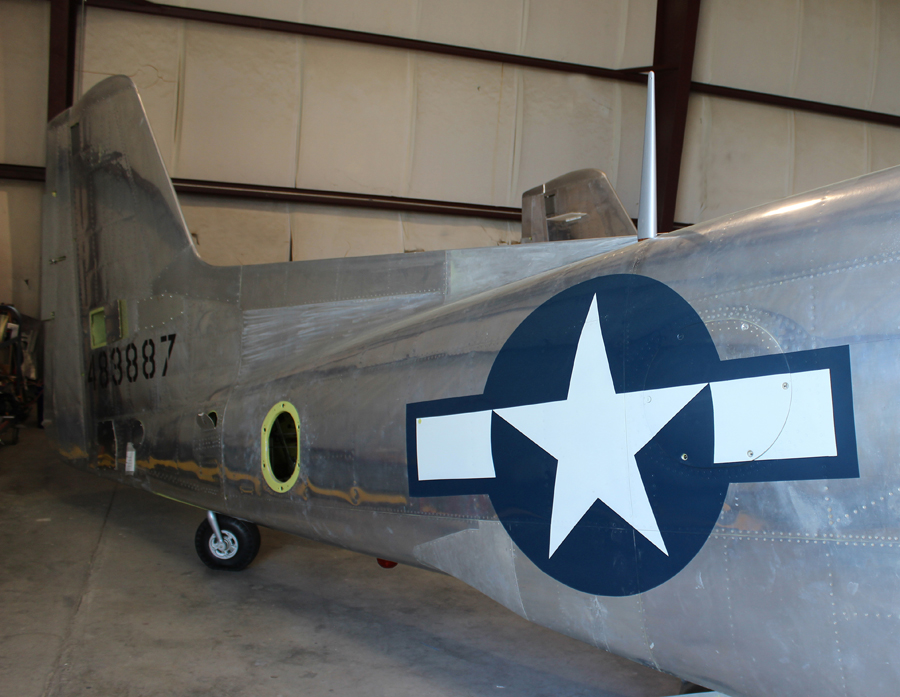 XP-82 Twin Mustang - February/March 2017 - Restoration Update 15 A photograph of the right rear fuselage showing the location of the AN/ARC-3 radio antenna mast. (photo via Tom Reilly)