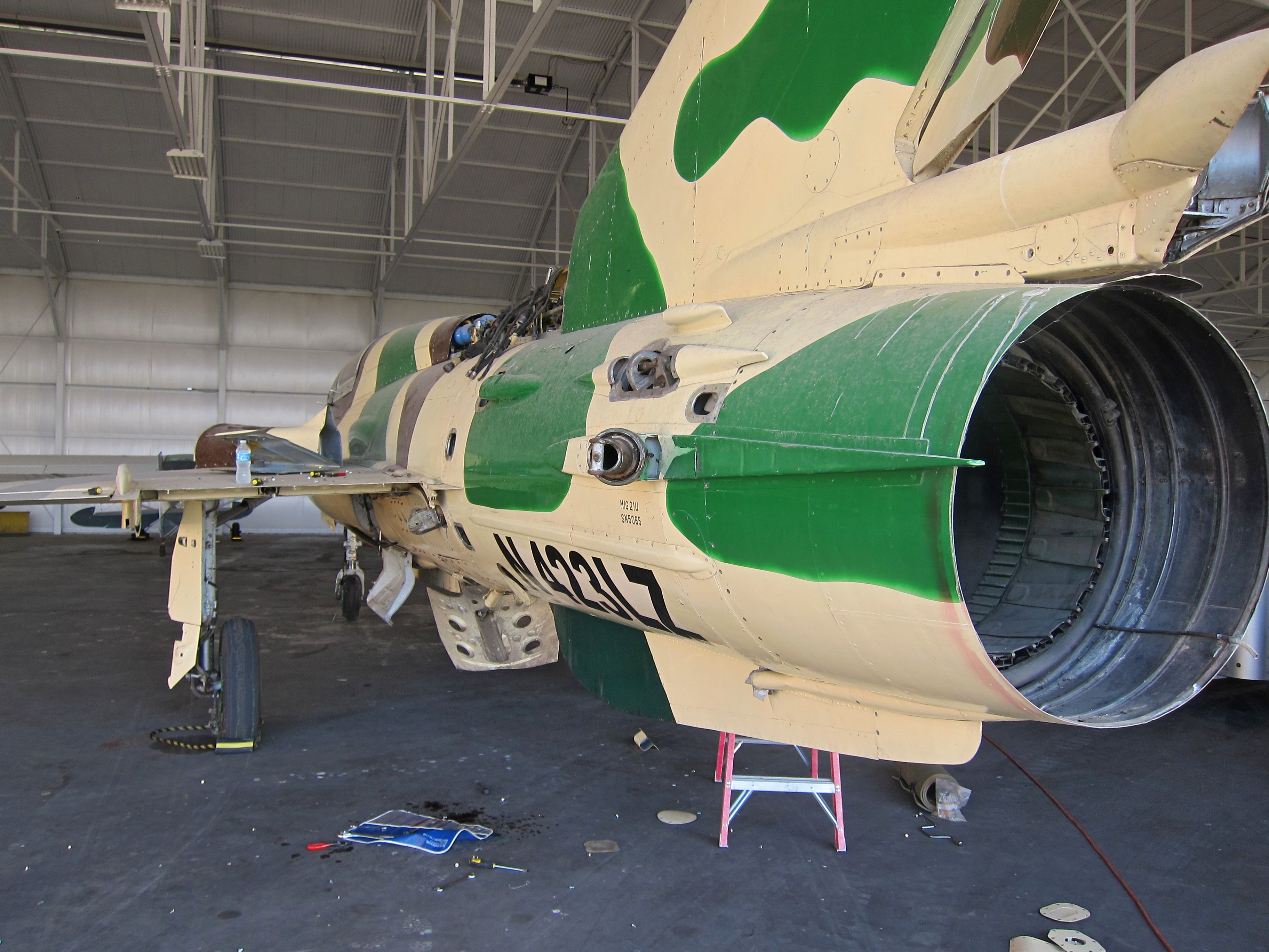 MiG-21U Mongul-B Airworthy Restoration to Begin in Australia 13 The rear fuselage of Adrian Deeth's freshly imported MiG-21UM inside his hangar in Perth, Australia. (photo via Phil Buckley)