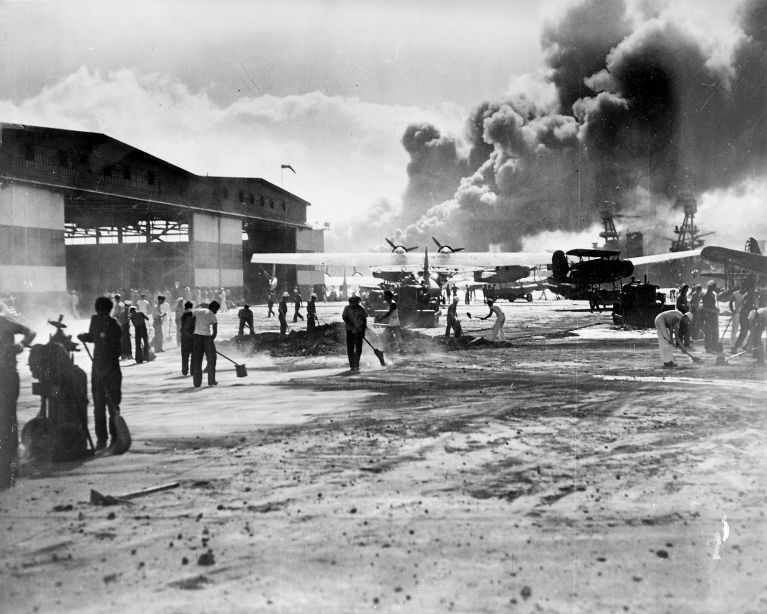 “Midway Madness”: Story of the National Naval Aviation Museum’s Douglas SBD-2 Dauntless 12 NAS Ford Island apron with planes during attack 1941 scaled