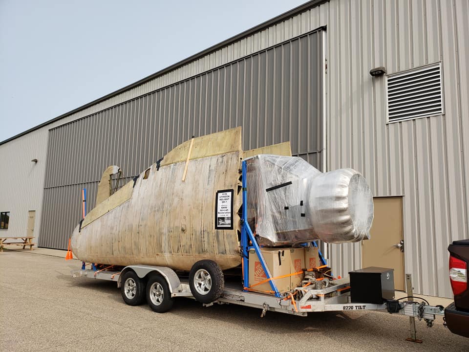 Pepsi-Cola Stinson Reliant at Oshkosh 13 NC3040 ready for transport to RARE Aircraft s shop in Minnesota Garry Ackerman