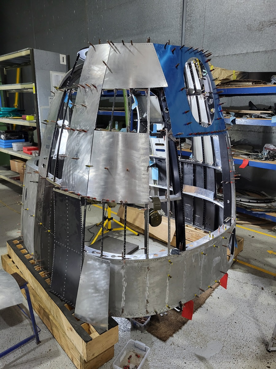 Avro Lancaster B.VII NX611 ‘Just Jane’ – Restoration Update 255,256 and 257 10 NX611s nose receiving more skins trial fitted