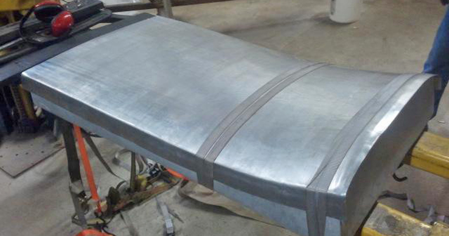 XP-82 Twin Mustang - Feb.-April, 2015 - Restoration Update 32 Pressing the interior skins for the coolant exit doors (photo via Tom Reilly)