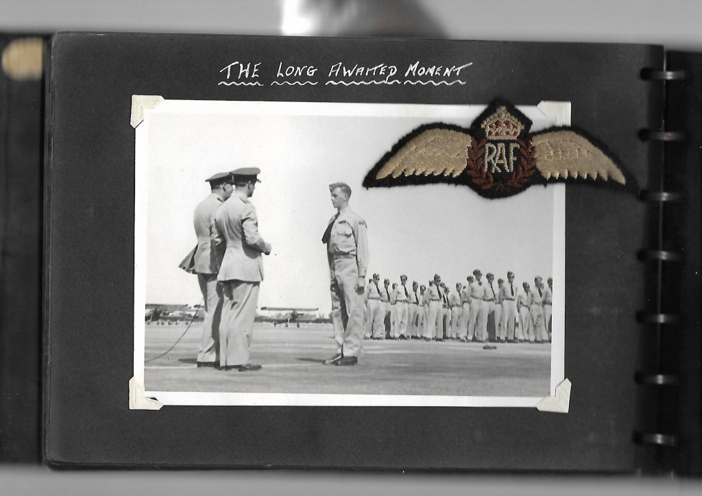 The American Airfields Where British Pilots Learned to Fly 10 Nicol Caffertys Album page 43. He trained on Course 25 at Falcon Field starting on 29 January 1945 and graduating on 25 August 1945.