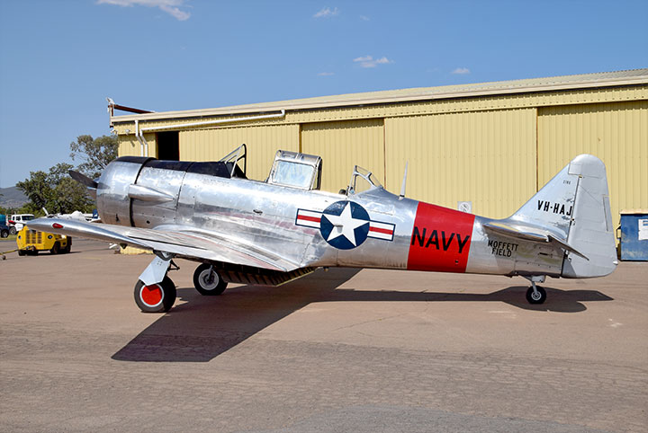 Downunder Warbird Roundup 23 North American T6 VH HAJ on a training flight in the hands of Alex Pay