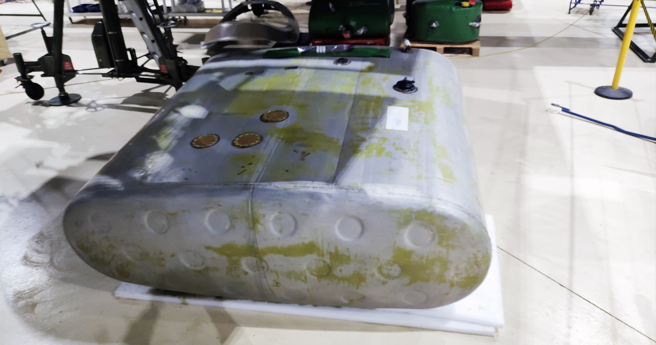 Battle of Britain Memorial Flight Lancaster PA474 ‘Major’ Maintenance Update 11 One of Lancaster PA474s fuel tanks removed from the aircraft with the covering stripped off for inspection and checks of the configuration against the drawings. Photo BBMF scaled