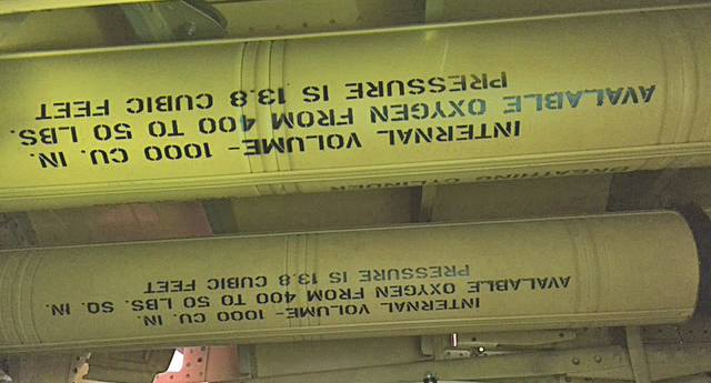 XP-82 Twin Mustang - February/March 2017 - Restoration Update 18 The oxygen bottles are now in place. Note that the stenciling is intentionally inverted to match the original installation. (photo via Tom Reilly)