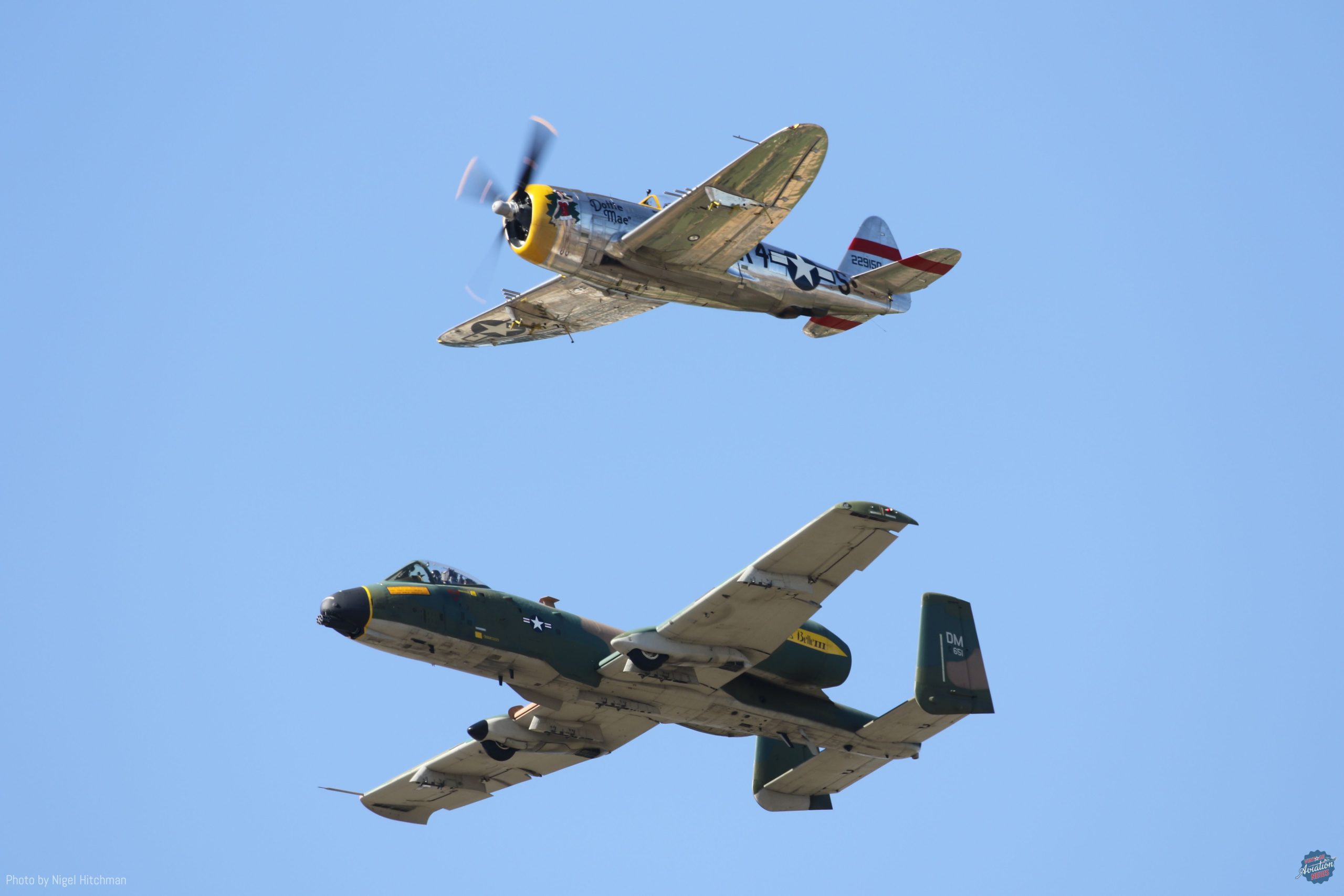 2024 Central Coast AirFest Review 35 P 47D Dottie Mae of Allied Fighters and A 10C Memphis Belle III during the Air Force Heritage Flight scaled