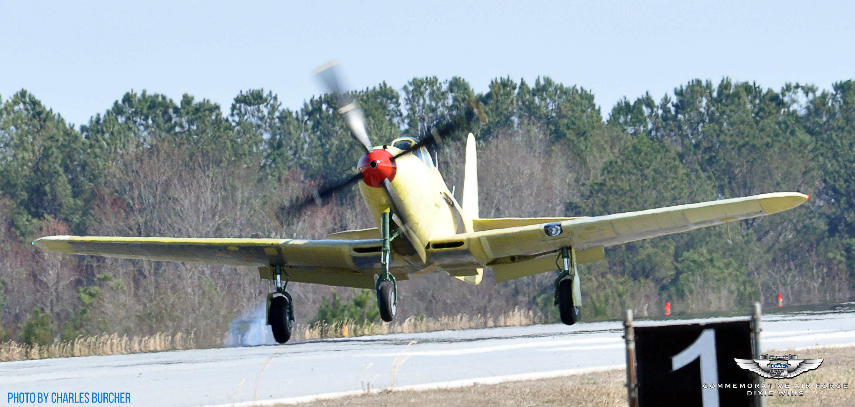 CAF Dixie Wing P-63A Flies! 12 JD lanindg the Kincobra after the fifth and last flight of the day. Between Saturday and Sunday the airplane was flew a little over 3 hrs. ( Photo by Charles Burcher)