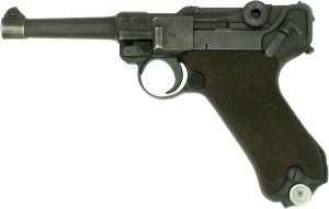 The Luftwaffe in 1961 by Howard "Scrappy" Johnson, Part 2 11 German 4" Navy Luger, caliber 9mm Luger. A "double date" 1917/1920. Made by DWM in 1917 as marked on chamber and right frame. Crown M proofs on left chamber along with a "Circle S" marking indicating refurbishment by Simson. Appears to have been re-built (again) after World War II, by East Germany. (Image credit Adams Guns)