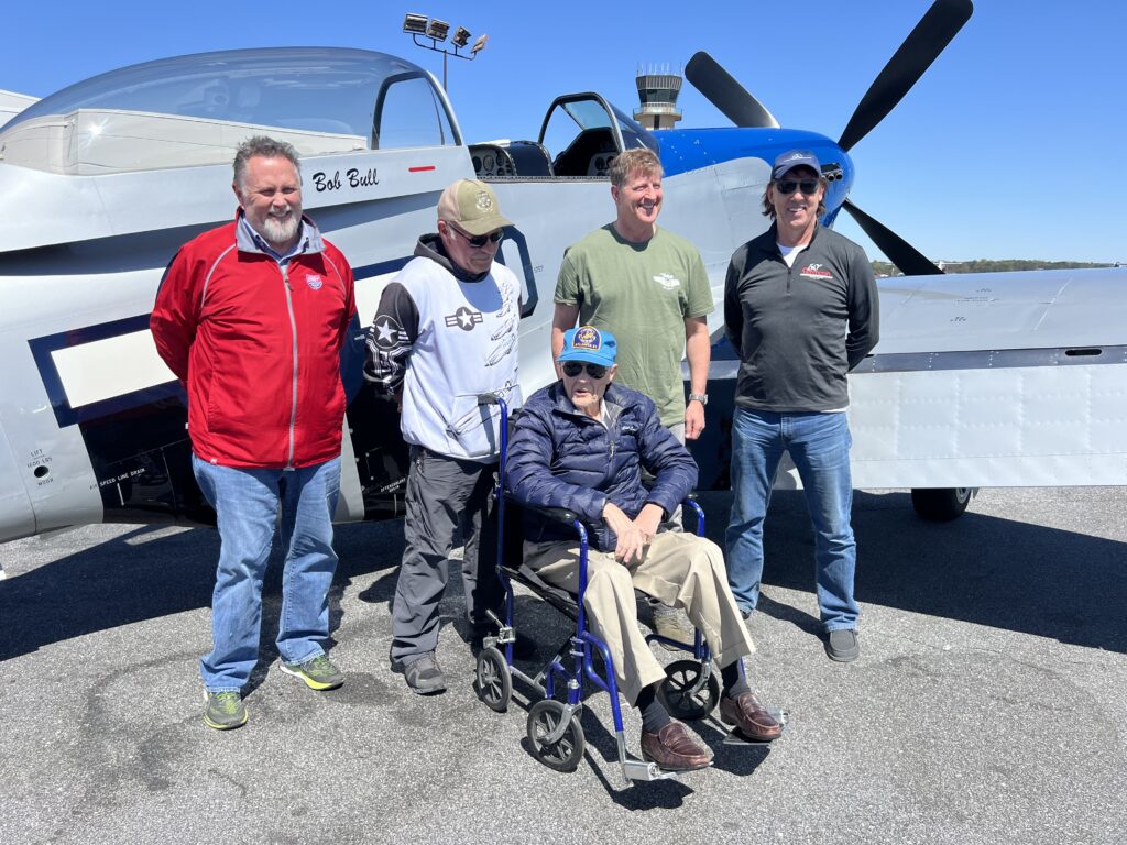 A Flight of Four Mustangs Celebrates WWII Fighter Pilot's 100th Birthday 16 Paul Crawford after the successful flight with (L to R), Cullen Underwood (Camera ship pilot), Bob Bull, Ray Fowler and Rodney Allison.