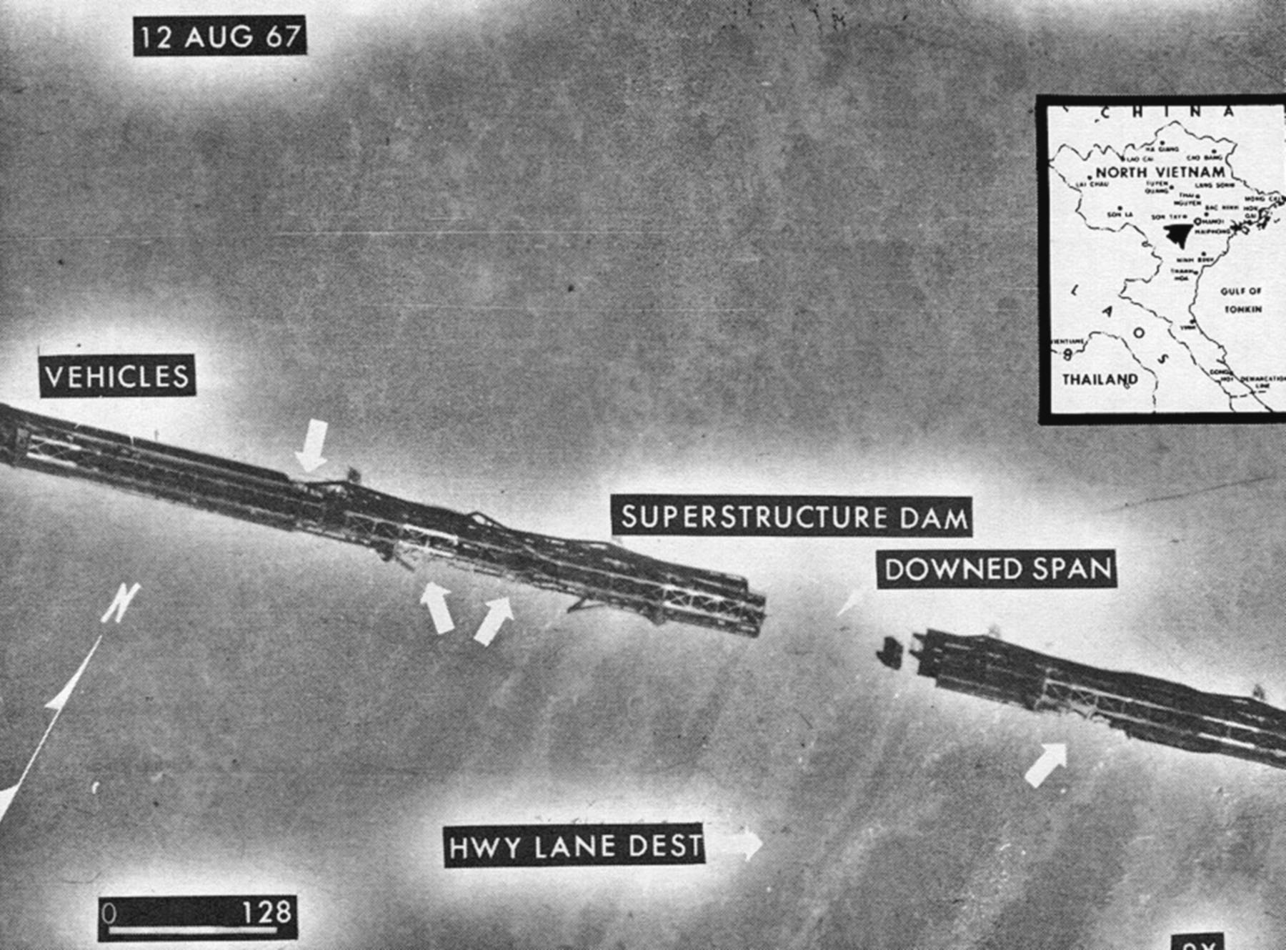 POW Recalls Mission That Led to Capture 50 Years Ago 13 Reconnaissance photograph of Paul Doumer Bridge, Hanoi, 12 August 1967. (U.S. Air Force)