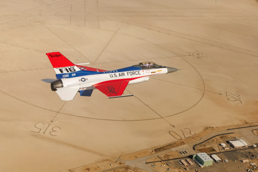 Viper Demo Team Covertly Adorns Jet in YF-16 Scheme for 50th Anniversary Celebration of the Type 11 Photo of the 50th anniversary jet flying over Edwards AFBs famed lakebed compass. USAF Viper Demonstration Team
