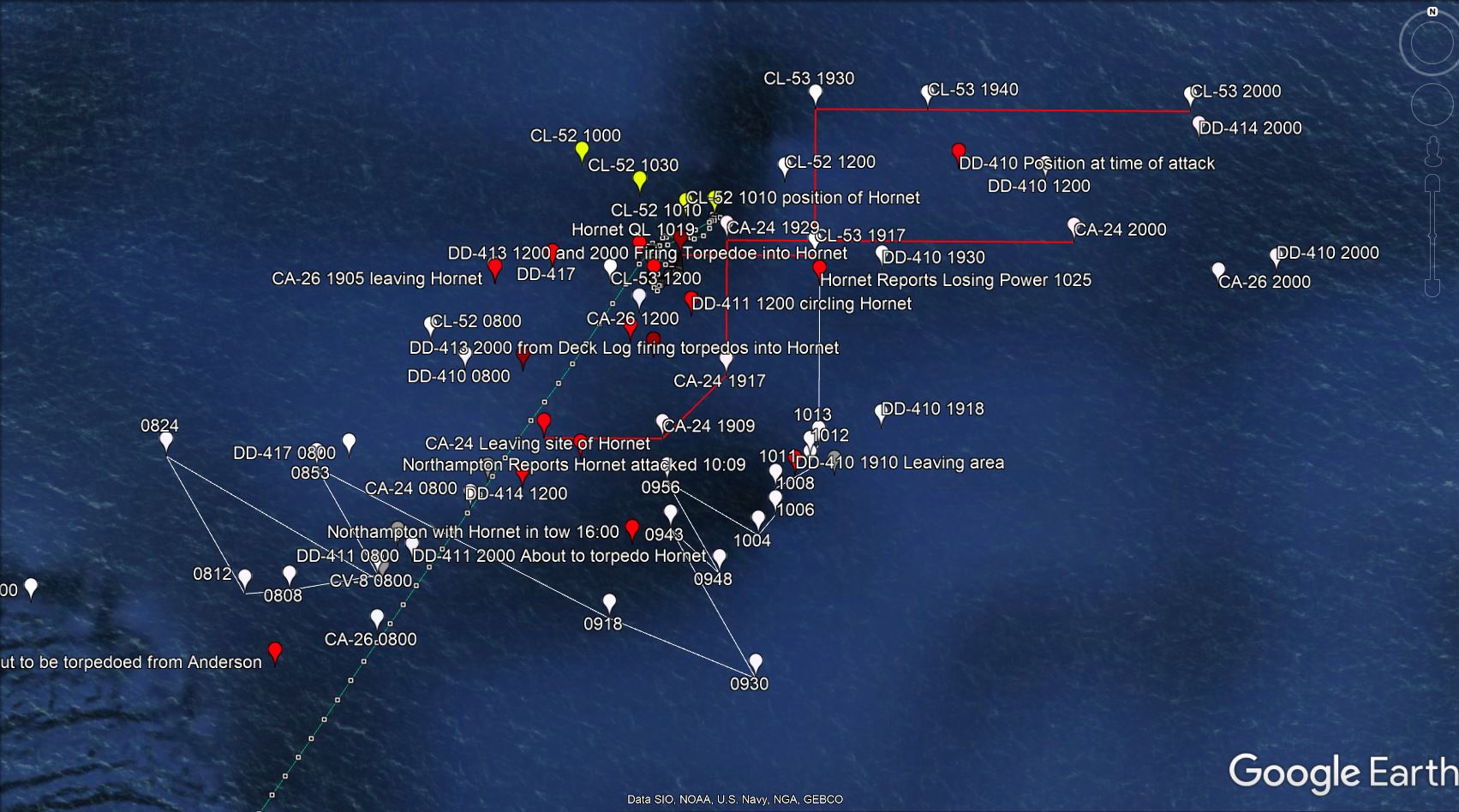 Paul G. Allen Expedition Discovers the Sunken USS Hornet and Her Aircraft 12 Plotting reports from warships to determine search area