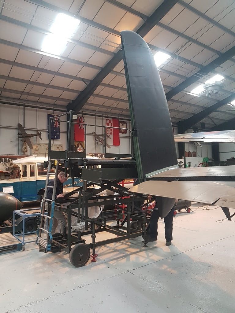 Lancaster NX611 ‘Just Jane’ Engine Run 11 Preparing to fit the port rudder to NX611