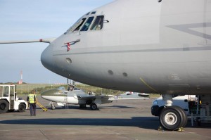 RAF Vickers VC10 Aerial Refueling Tanker Arrives at Classic Air Force Museum 12 RAF Vickers VC10 on the ground at Newquay with the museum's airworthy de Havilland Vampire. (Image Credit: Classic Air Force Museum)
