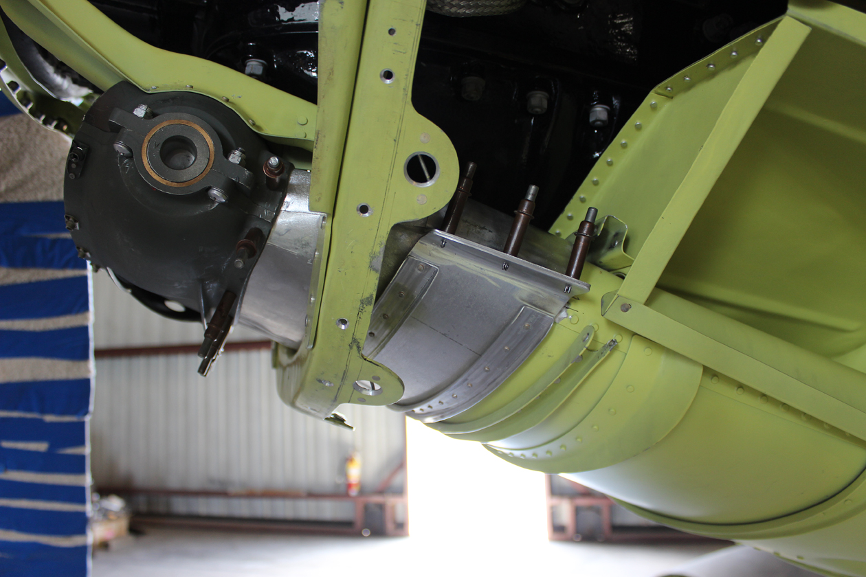 XP-82 Twin Mustang - June, 2017 - Restoration Update 17 The right hand engine's lower chin cowl to air induction trunk adaptor, seen from the left side. (photo via Tom Reilly)