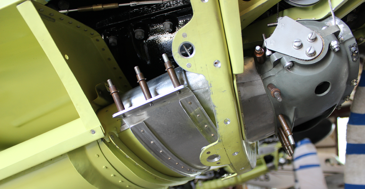 XP-82 Twin Mustang - June, 2017 - Restoration Update 16 The right hand engine's lower chin cowl to air induction trunk adaptor, seen from the right side. (photo via Tom Reilly)