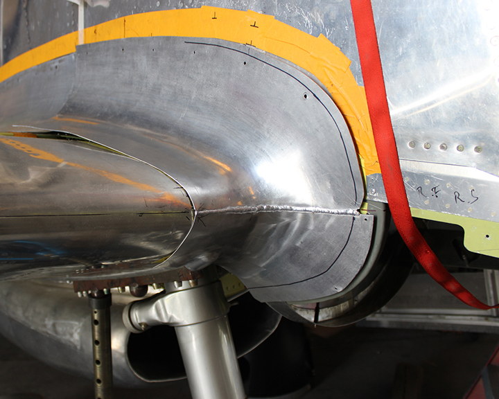 XP-82 Twin Mustang - June, 2017 - Restoration Update 14 The right hand, leading edge outer wing root fairing during trial fitting. (photo via Tom Reilly)