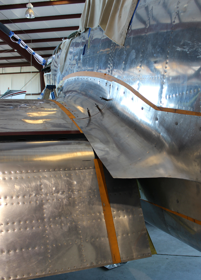 XP-82 Twin Mustang - May, 2017 - Restoration Update 14 The righthand inboard fuselage-to-center section fairing in place during trial fitting. (photo via Tom Reilly)