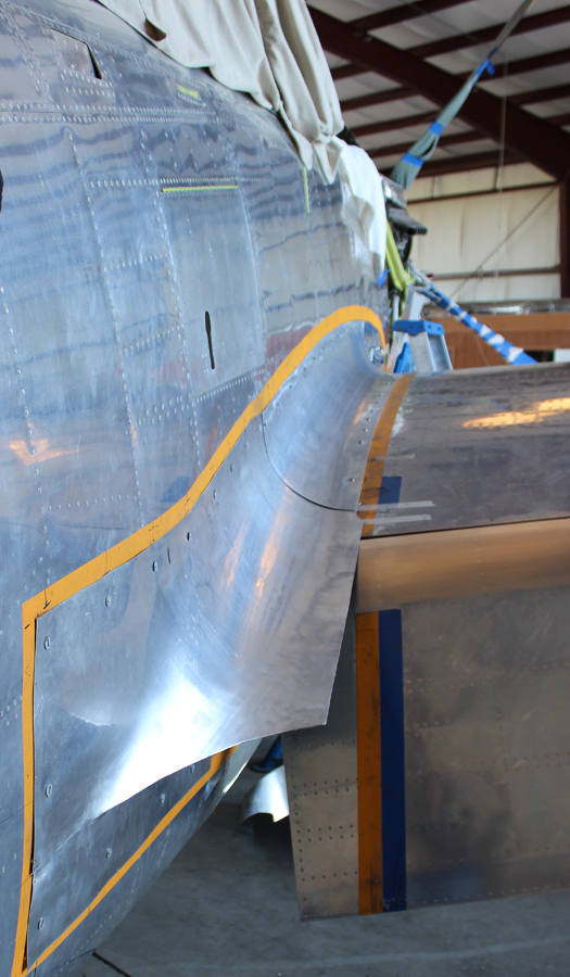 XP-82 Twin Mustang - May, 2017 - Restoration Update 16 The righthand outboard fuselage-to-center section fairing in place during trial fitting. (photo via Tom Reilly)