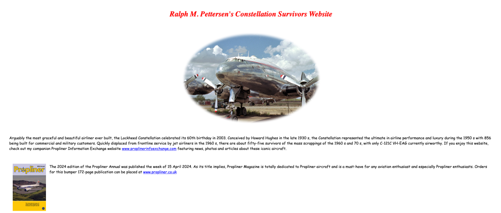 John Travolta Acquires Super Constellation N6937C – Airline History Museum Update 18 Ralph M. Pettersens Constellation Survivors Website